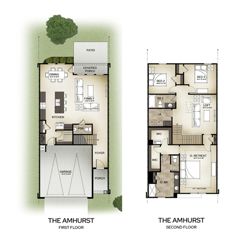 the amhfst floor plan with 2 bedrooms